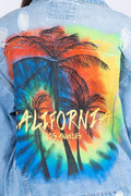 American Bazi Full Size Painted Back Distressed Denim Jacket - Hovatok