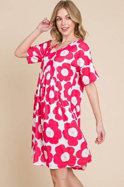 BOMBOM Flower Print Ruched Dress - Hovatok