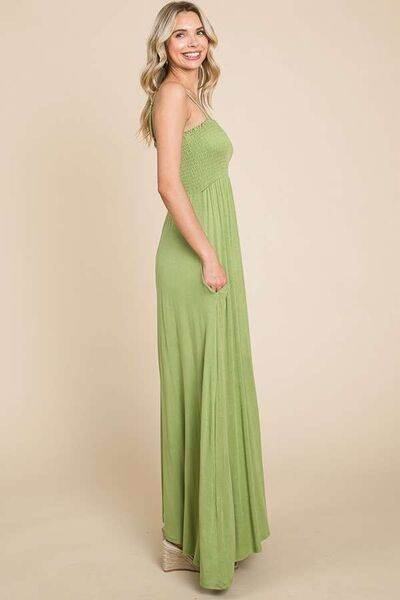 Culture Code Full Size Smocked Cami Maxi Dress with Pockets - Hovatok