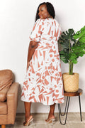 Printed Surplice Balloon Sleeve Dress - Hovatok
