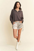 Davi & Dani Drawstring Hem Half Zip Raglan Sleeve Sweatshirt - Hovatok