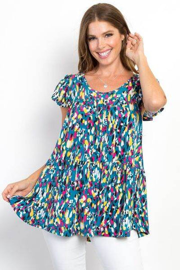 Be Stage Printed Ruffle Sleeve Top - Hovatok