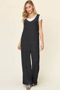 Double Take Full Size Texture Sleeveless Wide Leg Jumpsuit - Hovatok