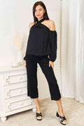 Perfee Grecian Cold Shoulder Long Sleeve Blouse - Hovatok