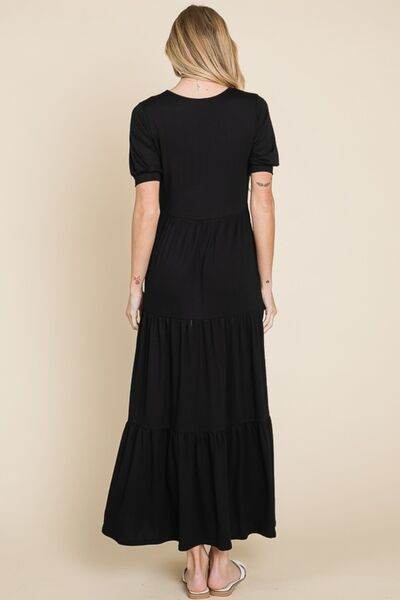 BOMBOM Short Sleeve Tiered Maxi Dress - Hovatok