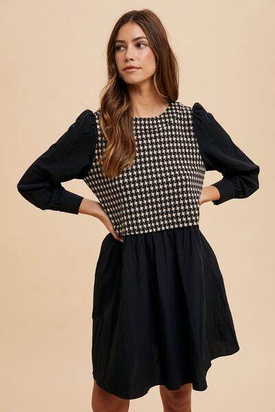 Annie Wear Tie Back Plaid Round Neck Mini Dress - Hovatok