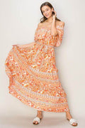 HYFVE Floral Off-Shoulder Tie Front Maxi Dress - Hovatok