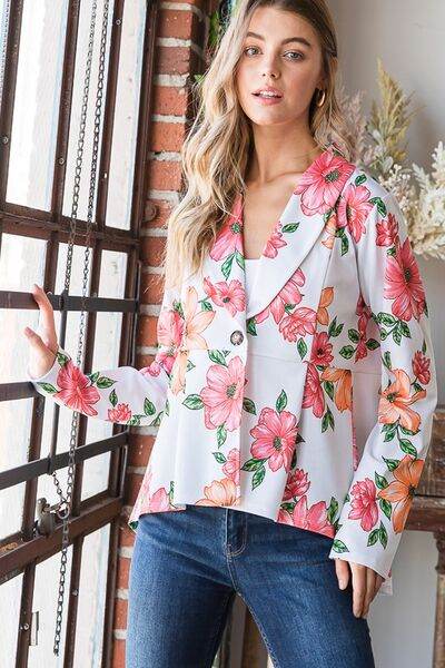 Heimish Full Size Multi Color Floral Blazers with Tunic Plus Size - Hovatok