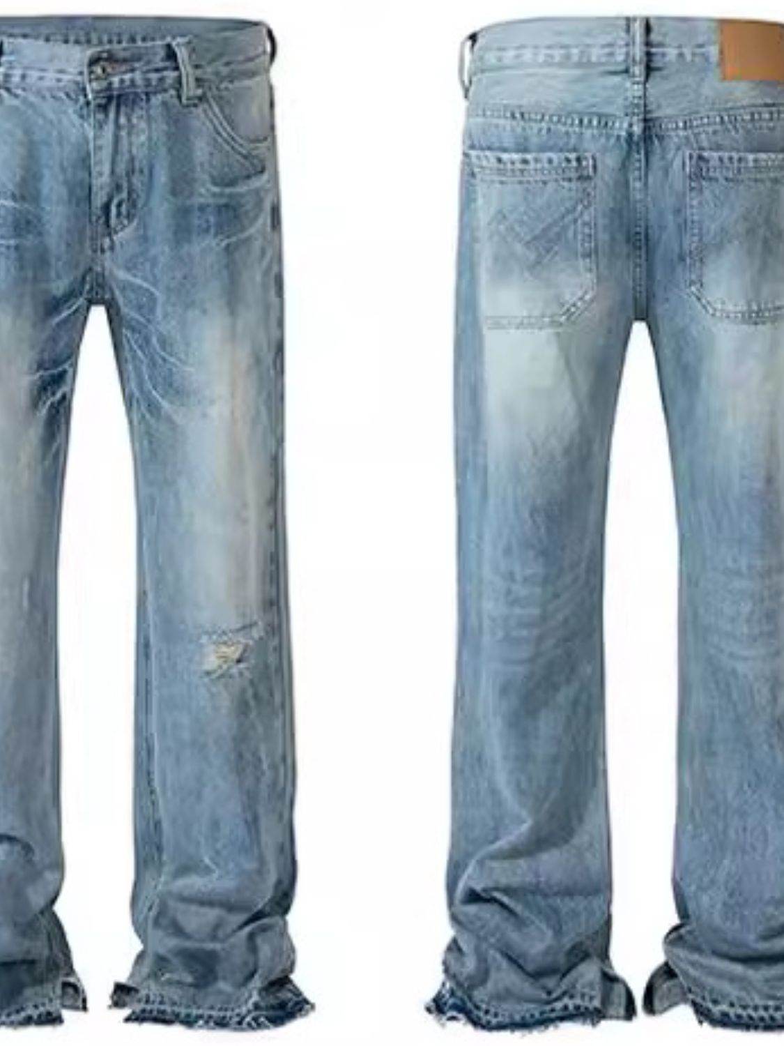 Men's Distressed Raw Hem Jeans - Hovatok