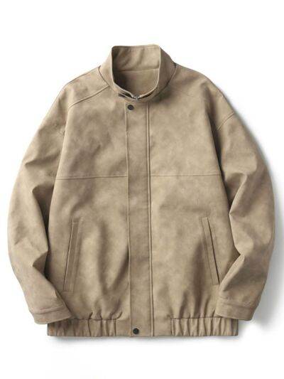 Men's Plus Size Zip Up Stand Collar Biker Jacket - Hovatok