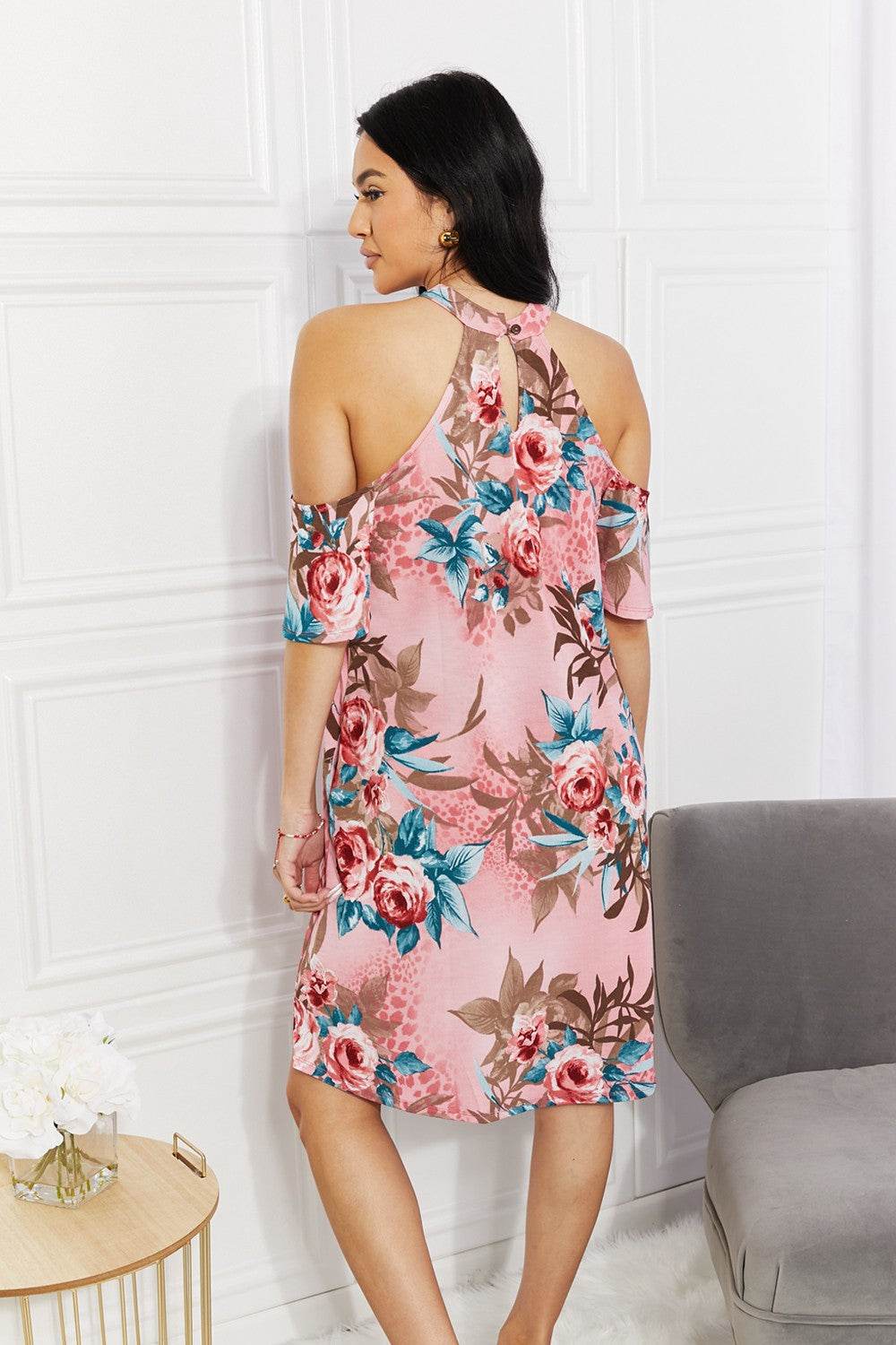 Sew In Love Full Size Fresh-Cut Flowers Cold-Shoulder Dress - Hovatok