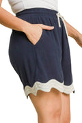 Umgee Full Size Color Blocked Scalloped Hem Shorts Plus Size - Hovatok