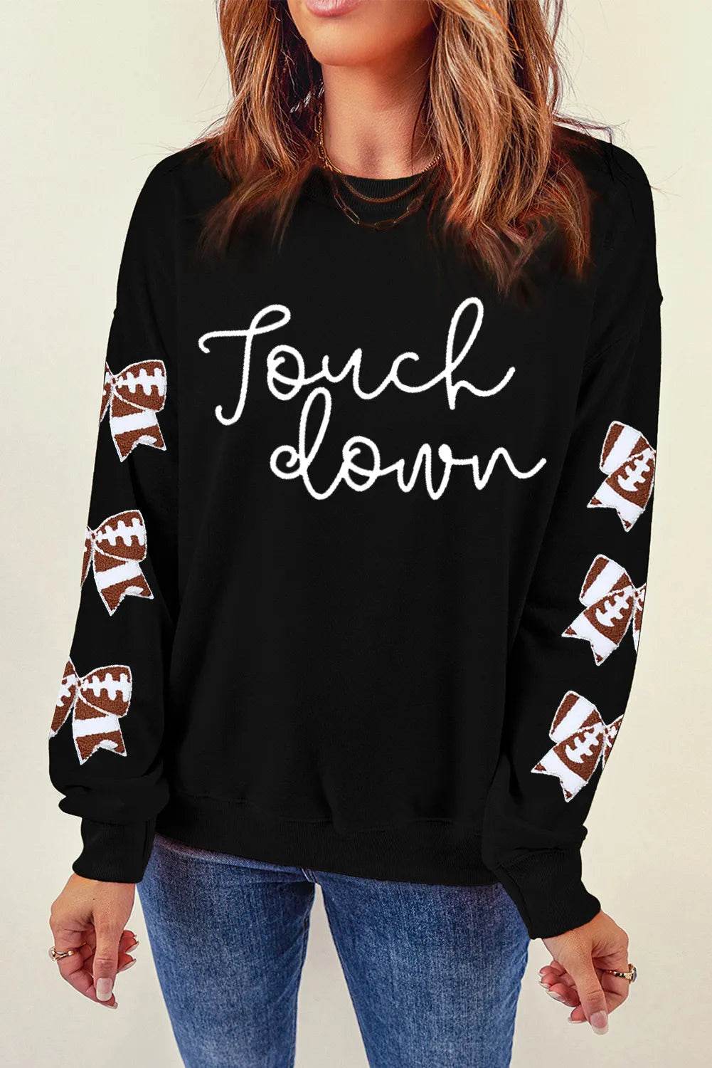 Letter Graphic Bow Long Sleeve Sweatshirt - Hovatok