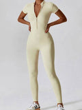 Basic Bae Half Zip Short Sleeve Active Jumpsuit - Hovatok