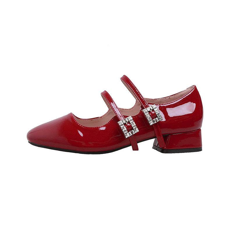 Block Heel Buckle Mary Jane Shoes - Hovatok