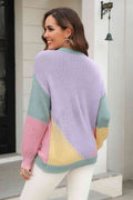 Angel Wings Color Block Round Neck Drop Shoulder Sweater - Hovatok
