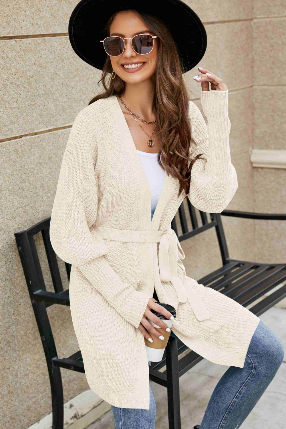 Open Front Lantern Sleeve Cardigan - Hovatok
