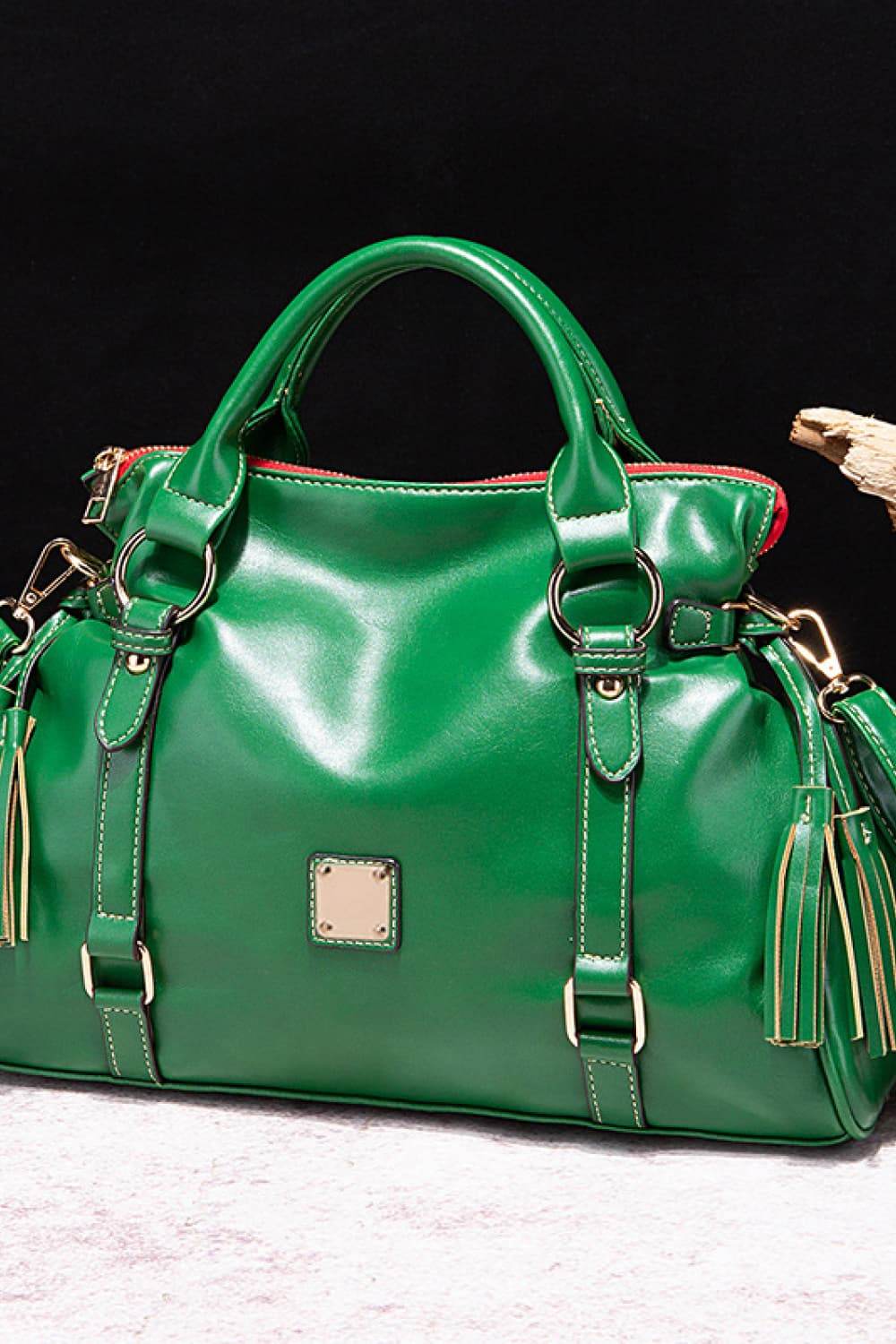 PU Leather Handbag with Tassels - Hovatok