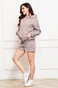 Drop Shoulder Long Sleeve Hoodie and Shorts Set - Hovatok