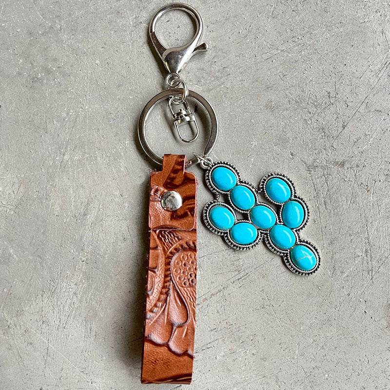 Turquoise Genuine Leather Key Chain - Hovatok
