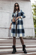 Double Take Full Size Plaid Button Up Lapel Collar Coat - Hovatok