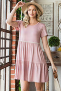 Heimish Full Size Solid Mini Tiered Dress with Pompom Lace Plus Size - Hovatok