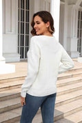Angel Wings Ribbed V-Neck Dropped Shoulder Knit Top - Hovatok