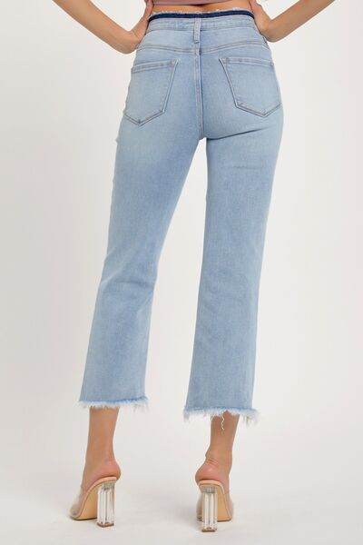 RISEN Full Size High Rise Raw Edge Crop Jeans - Hovatok