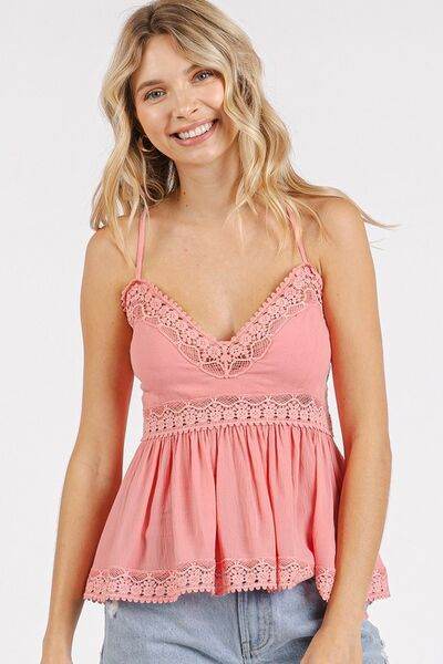 Mittoshop Crisscross Back Lace Detail V-Neck Cami - Hovatok