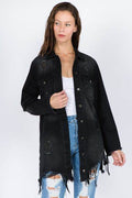 American Bazi Distressed Frayed Hem Denim Jacket - Hovatok