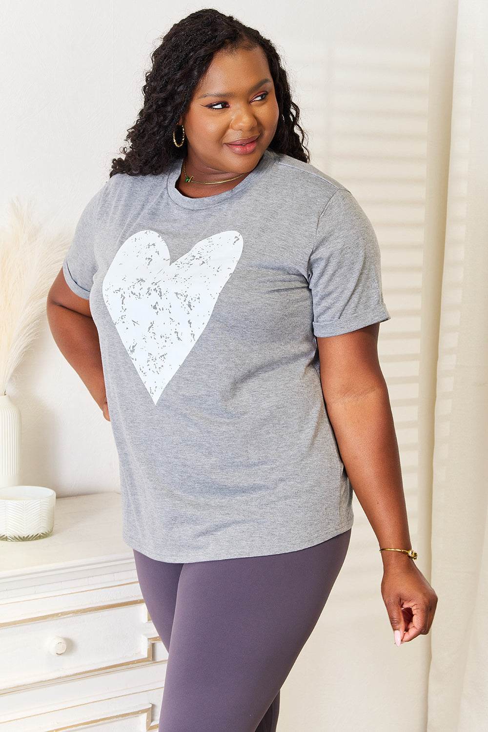 Simply Love Heart Graphic Cuffed Short Sleeve T-Shirt - Hovatok