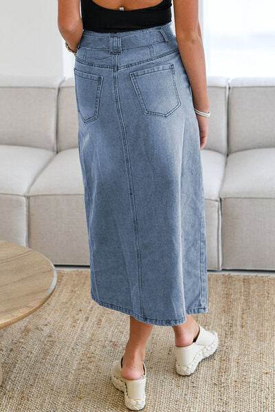 Tied Slit Denim Skirt - Hovatok