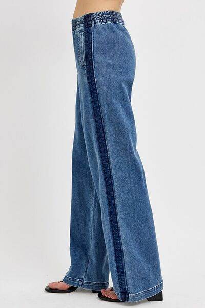 RISEN Full Size Elastic Waist Wide Leg Jeans Plus Size - Hovatok