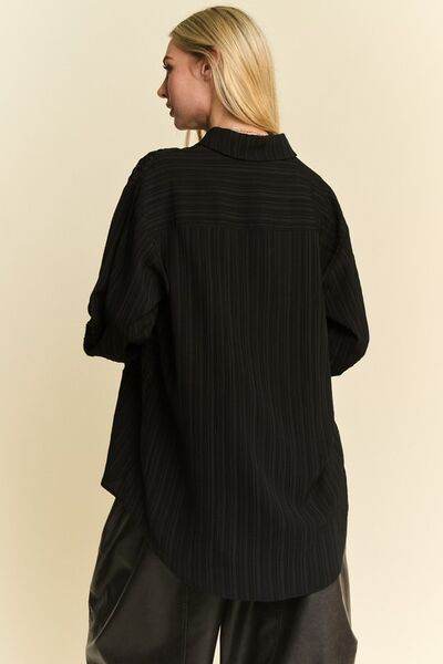 Davi & Dani Crinkled Jacquard Button Down Shirt - Hovatok