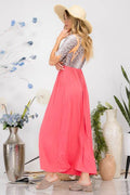 Celeste Full Size Leopard Round Neck Short Sleeve Maxi Dress Plus Size - Hovatok