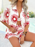 Devine Printed Collared Neck Half Sleeve Top and Shorts Set - Hovatok