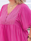 Plus Size Lace Detail V-Neck Half Sleeve Romper - Hovatok