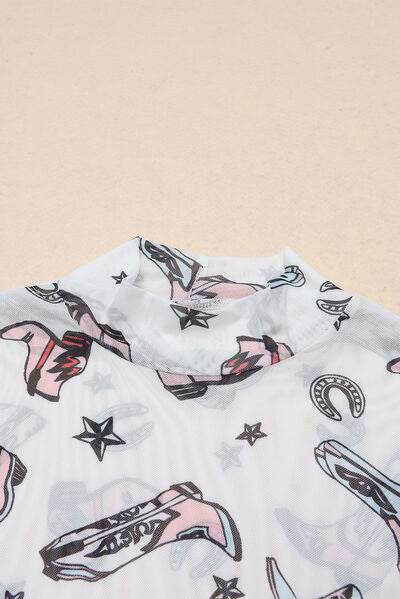 Printed Mock Neck Long Sleeve Bodysuit - Hovatok