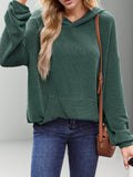 Double Take Textured Kangaroo Pocket Long Sleeve Hoodie - Hovatok