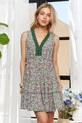 ADORA Lace Detail V-Neck Sleeveless Mini Dress - Hovatok