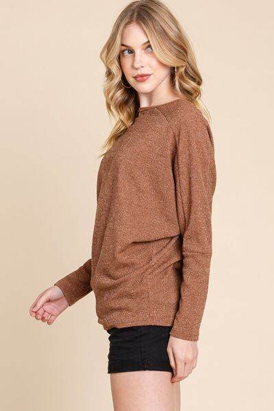 BOMBOM Drop Shoulder Long Sleeve Knit Top - Hovatok
