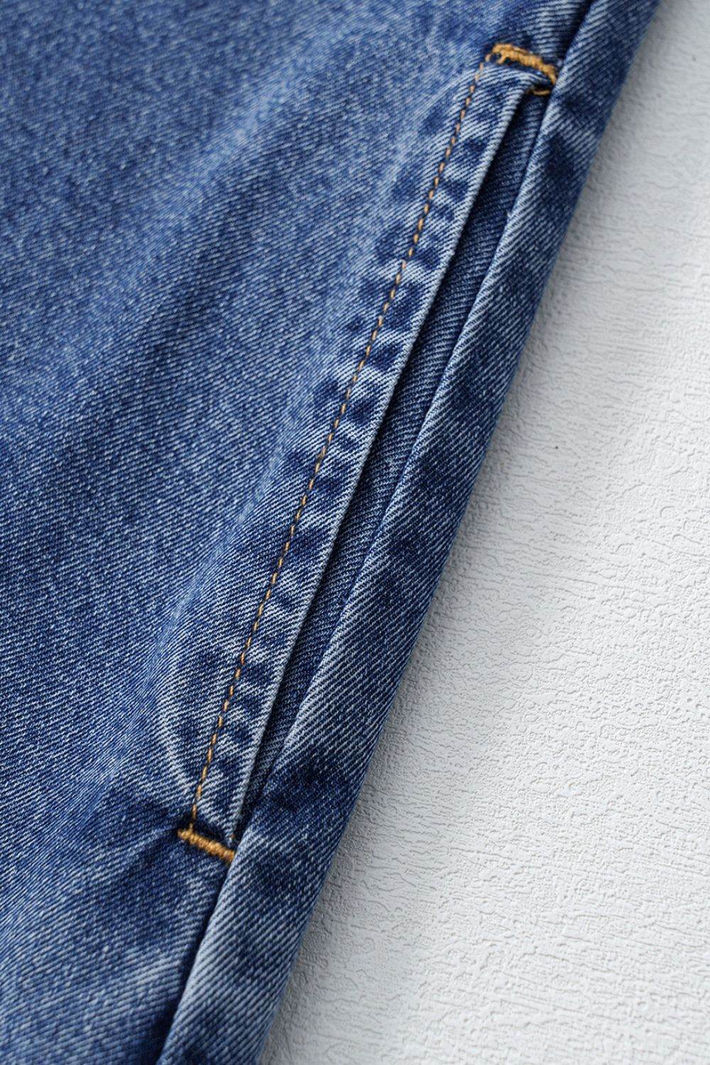 Short Sleeve Collared Patched Pocket Denim Mini Dress - Hovatok