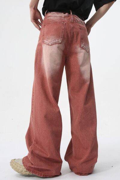 Men's Washed Wide Leg Jeans - Hovatok