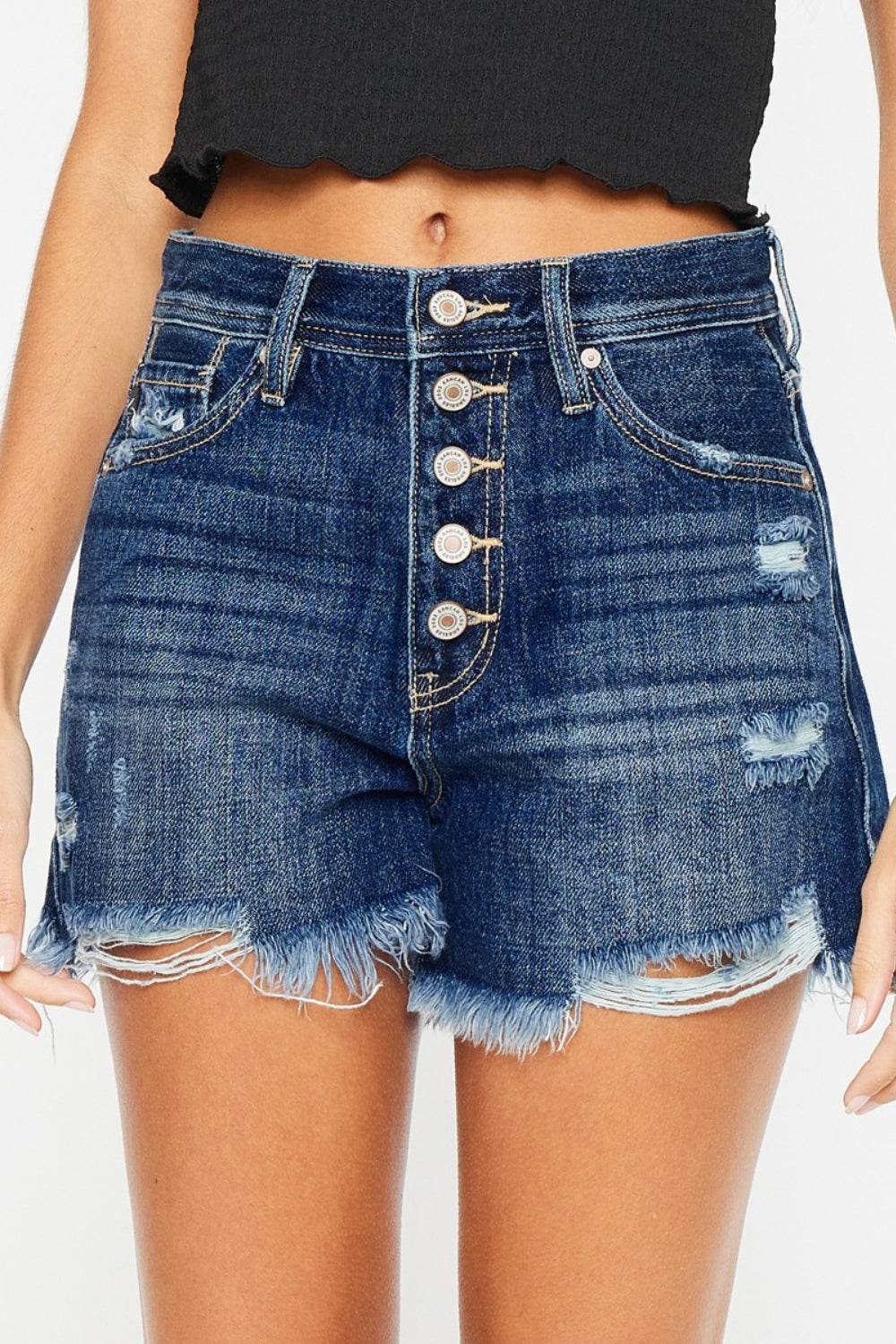 Kancan Raw Hem Button-Fly Denim Shorts - Hovatok