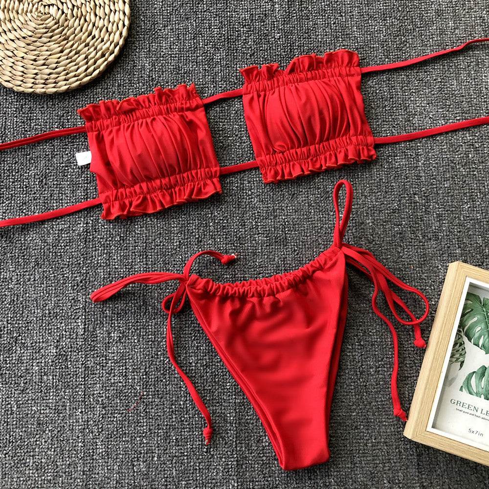 Frill Trim Ruched Bikini Set - Hovatok