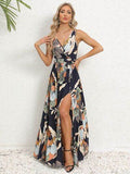 Slit Tied Printed Surplice Dress - Hovatok