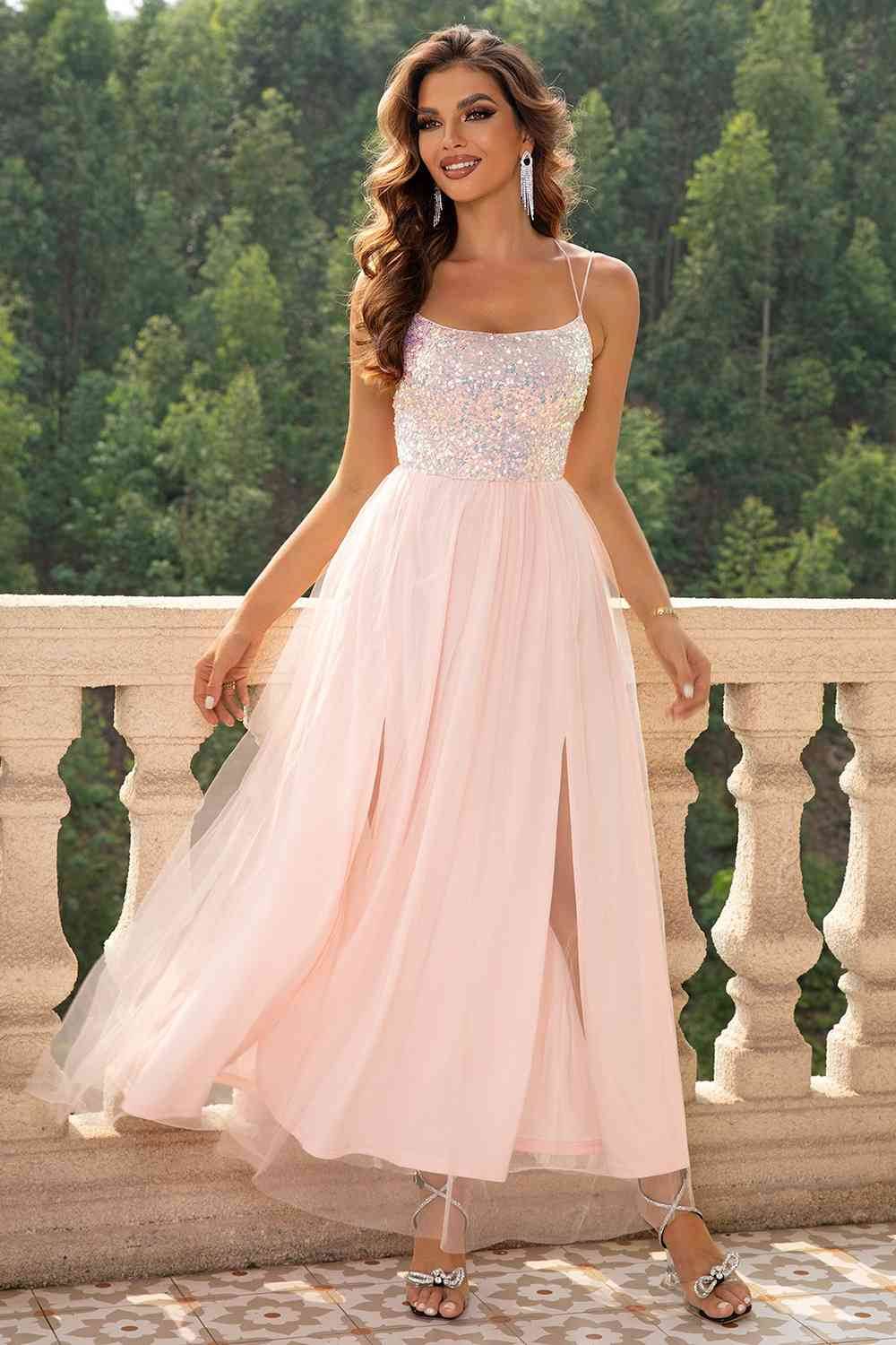 Lace-Up Backless Mesh Dress - Hovatok