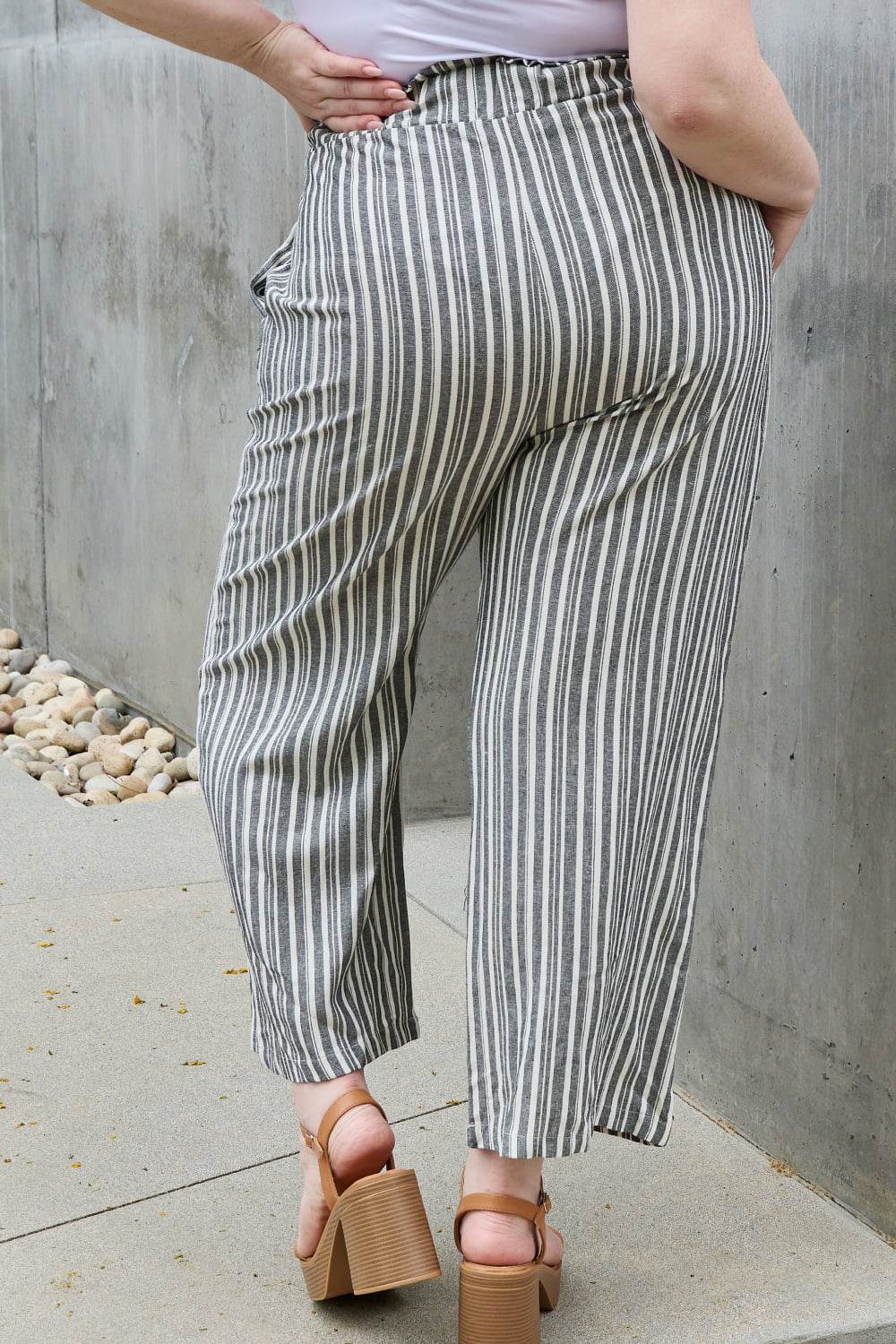 Heimish Find Your Path Full Size Paperbag Waist Striped Culotte Pants - Hovatok