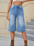 High Waist Denim Shorts with Pockets - Hovatok