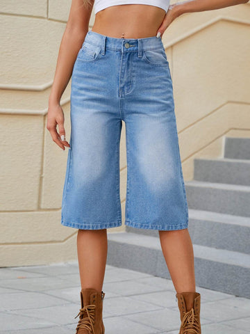 High Waist Denim Shorts with Pockets - Hovatok